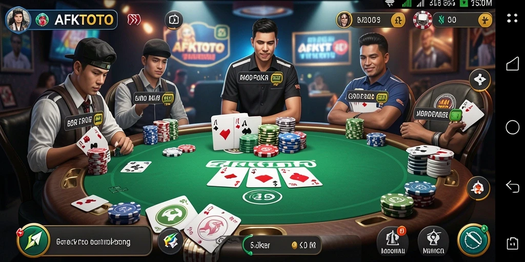 Tampilan gameplay AFKTOTO dengan suasana poker yang menegangkan.