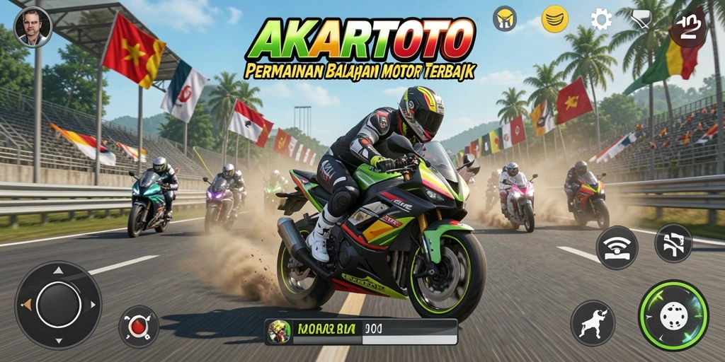 Gameplay AKARTOTO yang mendebarkan dengan balapan motor cepat.