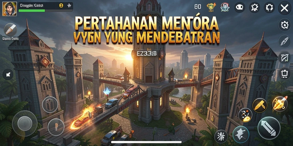 Tangkapan layar menunjukkan aksi intens di game Tower Defense EZ338.