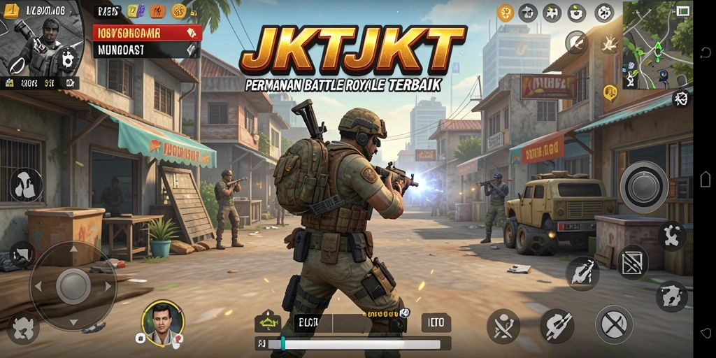 Tangkapan layar permainan JKTJKT dengan aksi Battle Royale yang intens.
