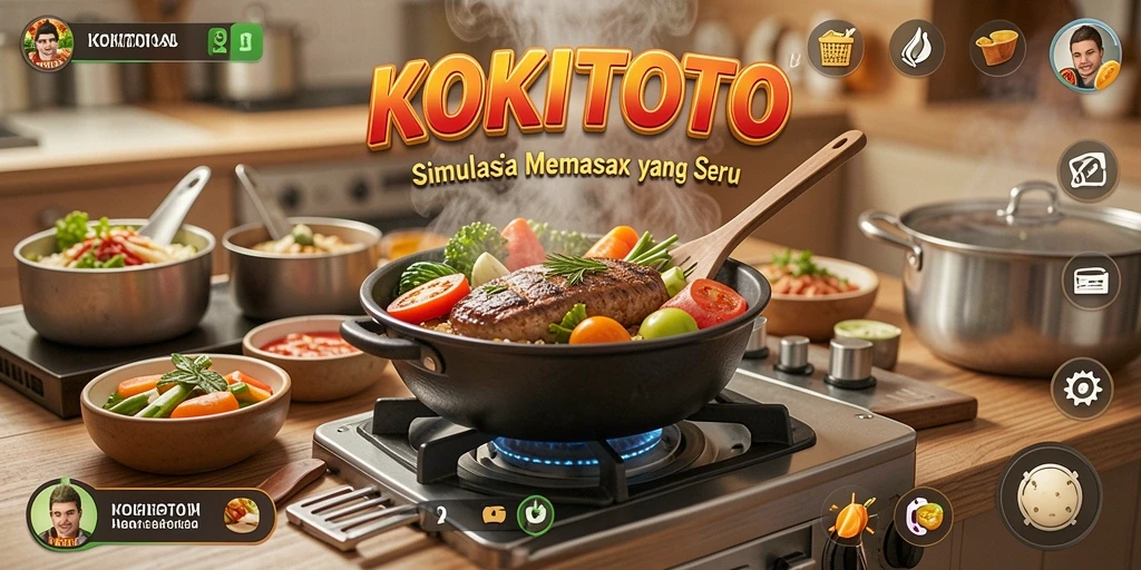 Screenshot KOKITOTO menampilkan pemain memasak hidangan lezat.