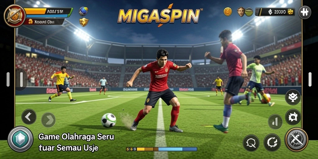 Tangkapan layar MIGASPIN menampilkan gameplay olahraga yang menarik.