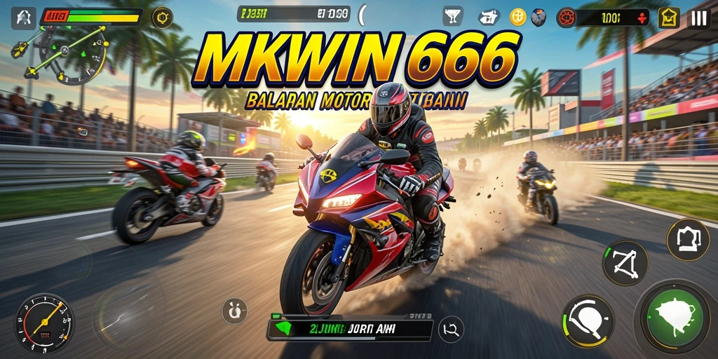 Tampilan gameplay menegangkan dari MKWIN666 dalam balapan motor.