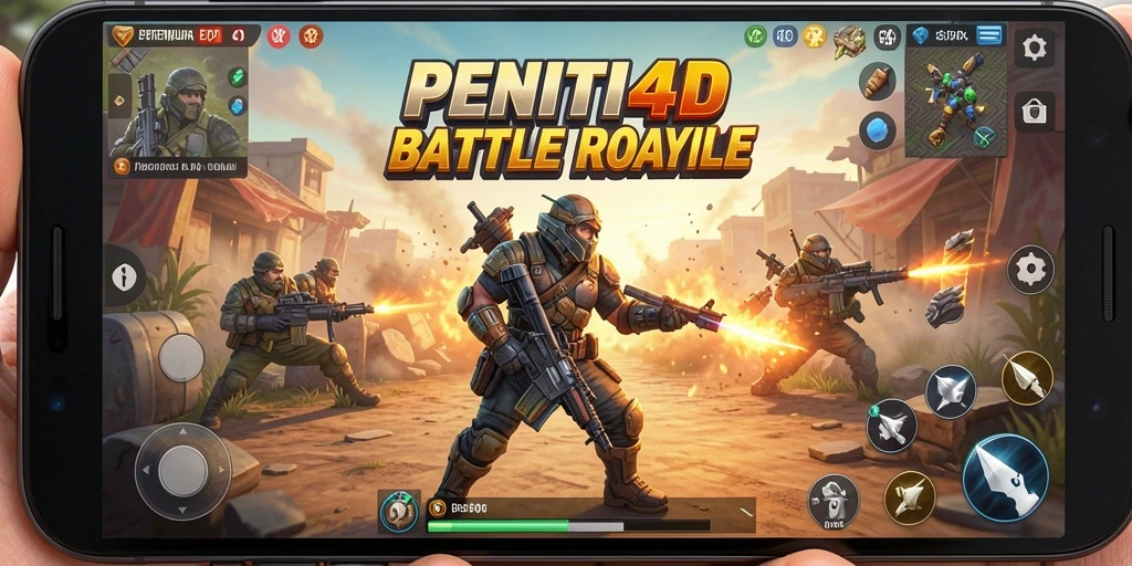 Screenshot gameplay PENITI4D menampilkan aksi Battle Royale yang mendebarkan.