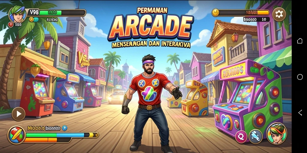 Tampilan gameplay utama V98 yang menarik dan interaktif.
